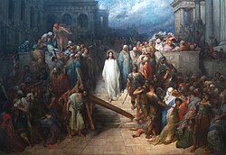 Ilustración clásica de Gustave Doré que representa a Cristo dejando la sala del tribunal.