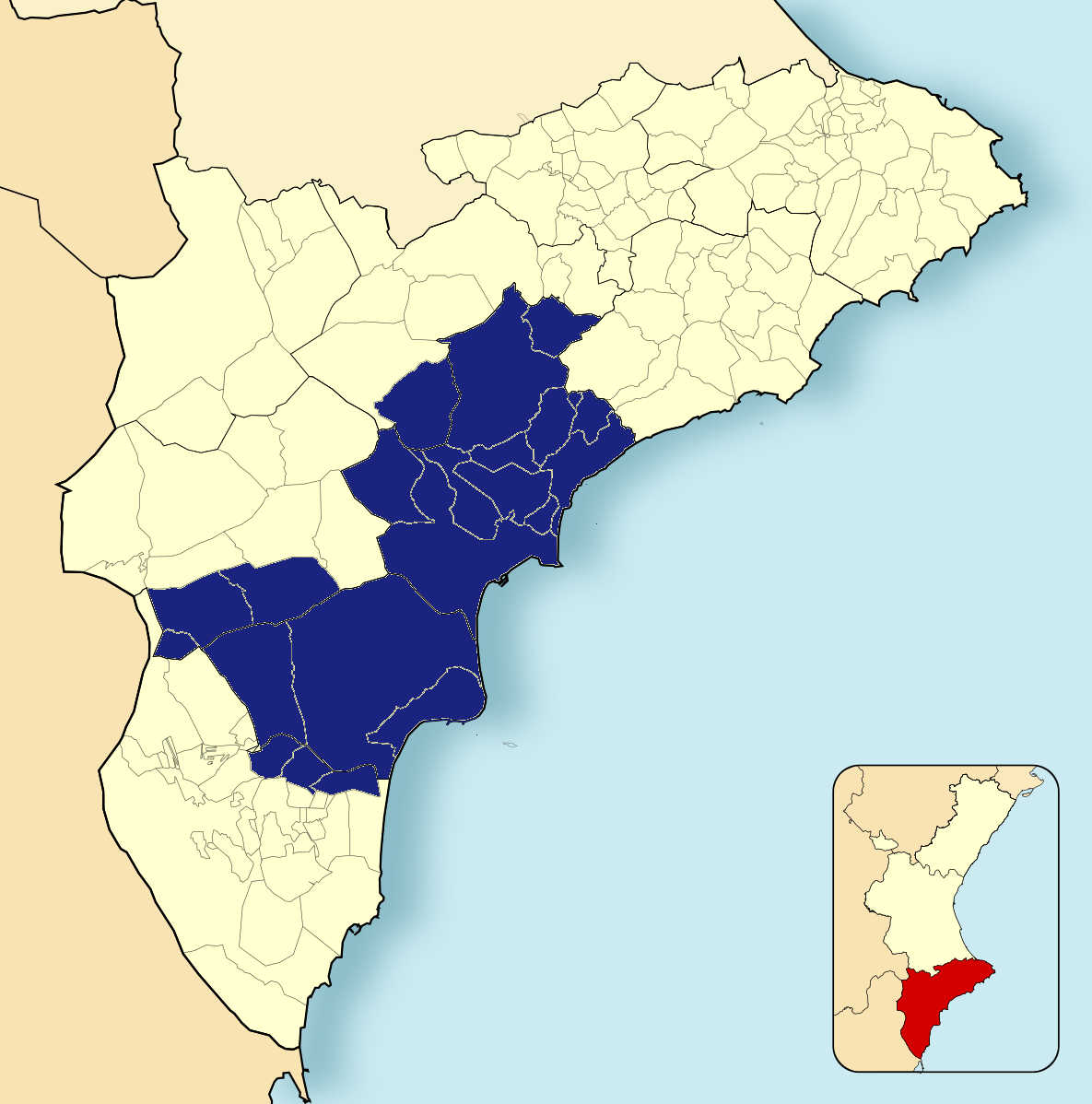 Mapa territorial e infraestructuras del entorno de Alicante-Elche
