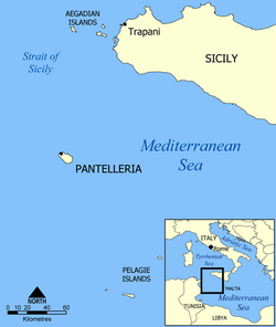 Ubicación geográfica de la isla respecto a Sicilia