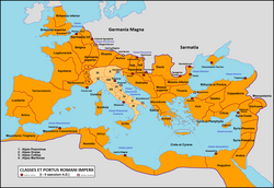 Mapa de la Italia romana y sus regiones tras la organización de Augusto