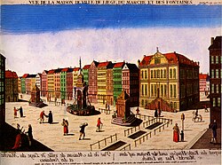 Vista del centro de la ciudad de Lieja durante el siglo XVIII.