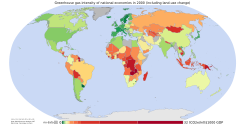 Mapa de intensidad de gases de efecto invernadero por país.