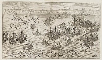 Representación esquemática y datos históricos de la Batalla de Sluys de 1603