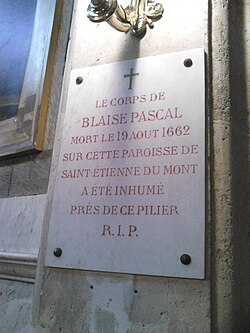 Lápida funeraria de Blaise Pascal
