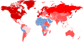 Mapa de países afectados por la crisis entre 2008 y 2009
