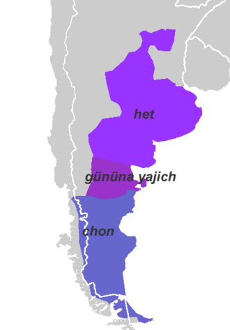 Esquema conceptual de lenguas het, idioma gününa küne y lenguas chon