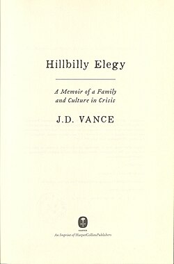 Portada de Hillbilly Elegy de J. D. Vance