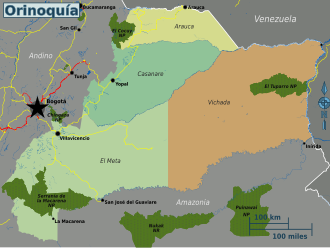 Mapa de parques nacionales en la Orinoquía
