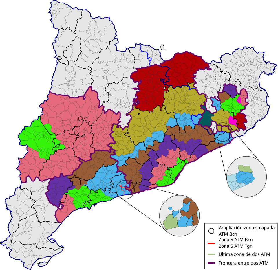 Los cuatro sistemas tarifarios previos a T-mobilitat empleando el mismo código de colores.