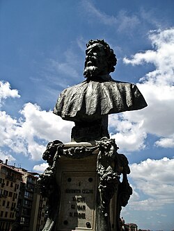 Busto de Benvenuto Cellini en el Ponte Vecchio