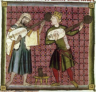 Miniatura de unos juglares en las Cantigas de Alfonso X el Sabio