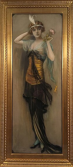 Mujer con Rosa (1920), pintura en pastel sobre tela creada por C. Allan Gilbert.