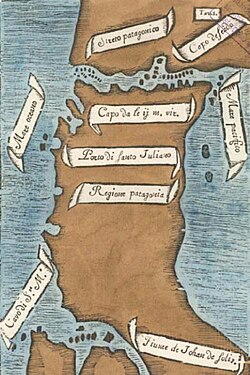 Representación cartográfica histórica del estrecho de Magallanes
