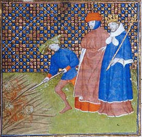 Representación de Felipe II de Francia quemando a los cátaros.