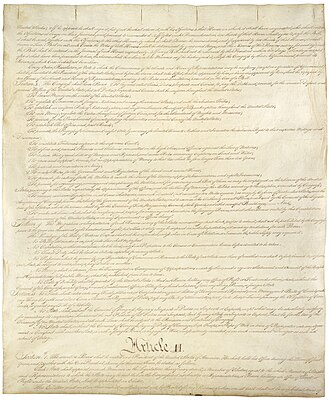 Segunda página de la Constitución original de los Estados Unidos de América