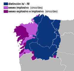 Mapa de distribución del seseo en el idioma gallego