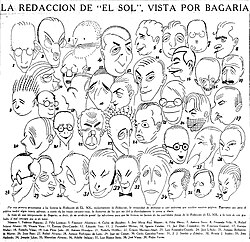 Caricatura de Ramón J. Sender en la redacción de El Sol