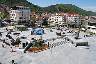 Vista panorámica de la plaza central de Strumica