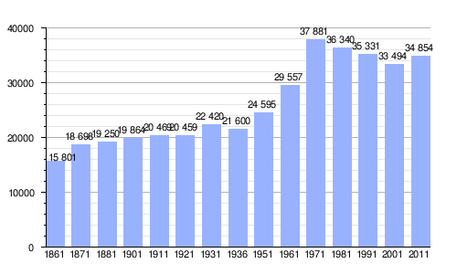 Gráfica de evolución demográfica de Pinerolo entre 1861 y 2011