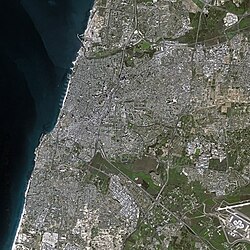 Imagen satelital de Tel Aviv vista desde el espacio