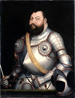 Retrato de Juan Federico I de Sajonia pintado por Lucas Cranach el Joven.