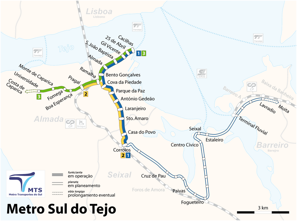 Plano esquemático de las conexiones del Metro Transportes do Sul