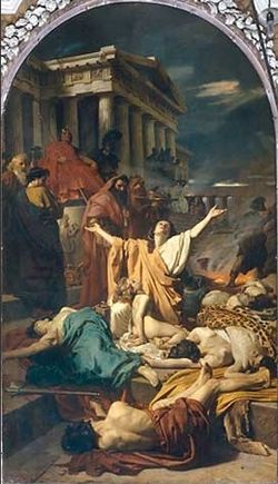 Óleo sobre lienzo titulado El martirio de los siete macabeos por Antonio Ciseri