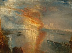 Pintura de J.M.W. Turner sobre el incendio de las Cámaras del Parlamento en 1834