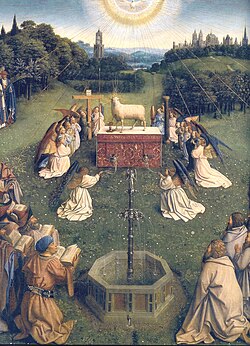 Detalle de la Adoración del Cordero Místico, pintado en 1432