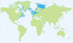 Mapa de distribución de Gadus morhua