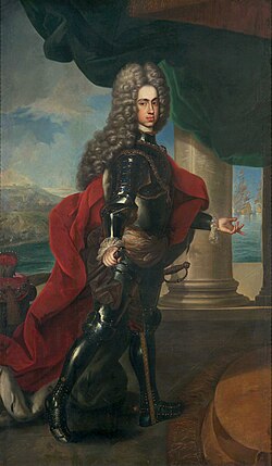Pintura del Archiduque Carlos en el puerto de Barcelona