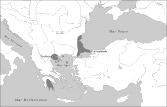 Mapa del Imperio bizantino alrededor de 1400.