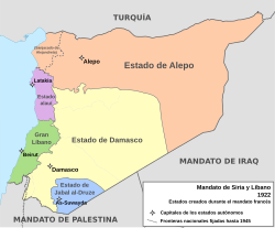 Mapa detallado del Mandato francés de Siria y Líbano