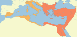 Mapa histórico del aumento territorial del Imperio bizantino bajo Justiniano I