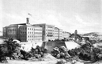 Fachada y estructura correspondiente a la sede del gobierno construida originalmente en 1857.