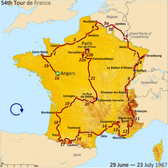 Ciclistas en una etapa del Tour de Francia 1967