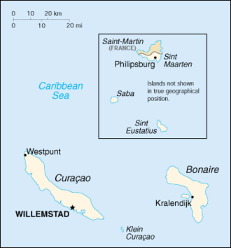 Mapa de las Antillas Neerlandesas antes de su disolución