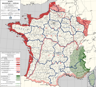 Mapa de la división de Francia durante la ocupación