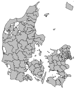 Mapa detallado de los 98 municipios de Dinamarca