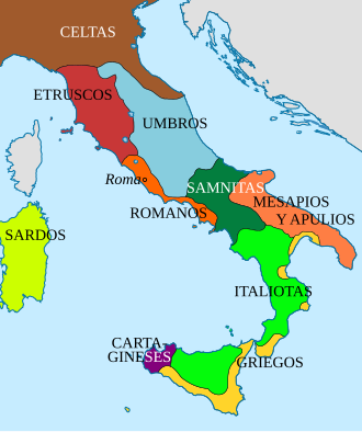 Mapa histórico de la península italiana en el siglo IV a. C.