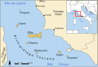 Mapa esquemático del Archipiélago Toscano