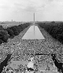 Vista panorámica desde el monumento a Lincoln hacia el monumento a Washington el 28 de agosto de 1963.