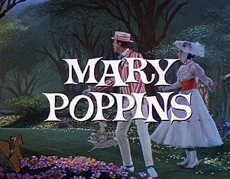 Rótulo del título Mary Poppins en el reclamo de la película