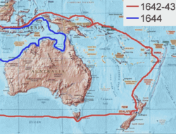 Rutas de los viajes de Abel Tasman