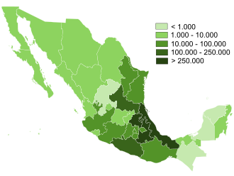 Gráfica del número de hablantes de náhuatl por estado en México