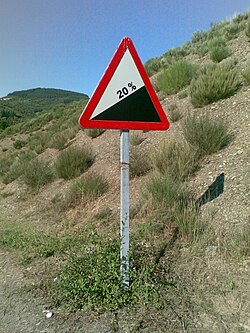 Señal de advertencia vial que avisa sobre un gran desnivel en la carretera.