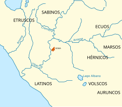Representación cartográfica y notas históricas sobre el territorio de los ecuos en el Lacio.