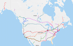 Mapa interactivo de rutas de transporte y corredores ferroviarios en Norteamérica