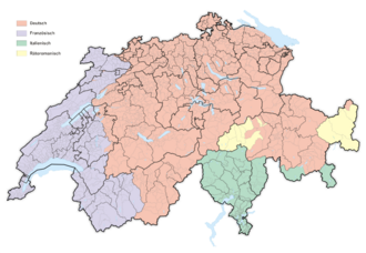 Zonas lingüísticas de Suiza con predominio del alemán, francés, italiano y romanche
