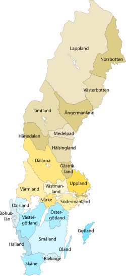 Mapa de las provincias históricas de Suecia
